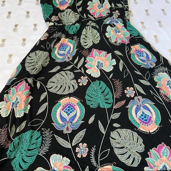 Cynthia Rowley Black And Multicolor Floral Palm Tropical Print Halter Midi Dress - Picture 10 of 16